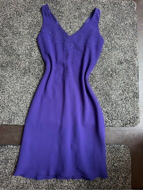 Jones New York Purple V-Neck Midi Dress with Rhinestone Detail